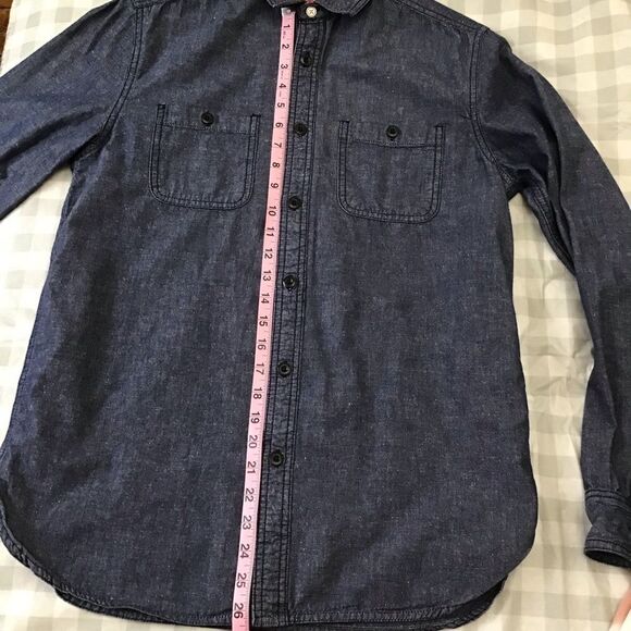 ALL-SON mens shirt dark blue cotton blend denim western cowboy button down small - Picture 8 of 11